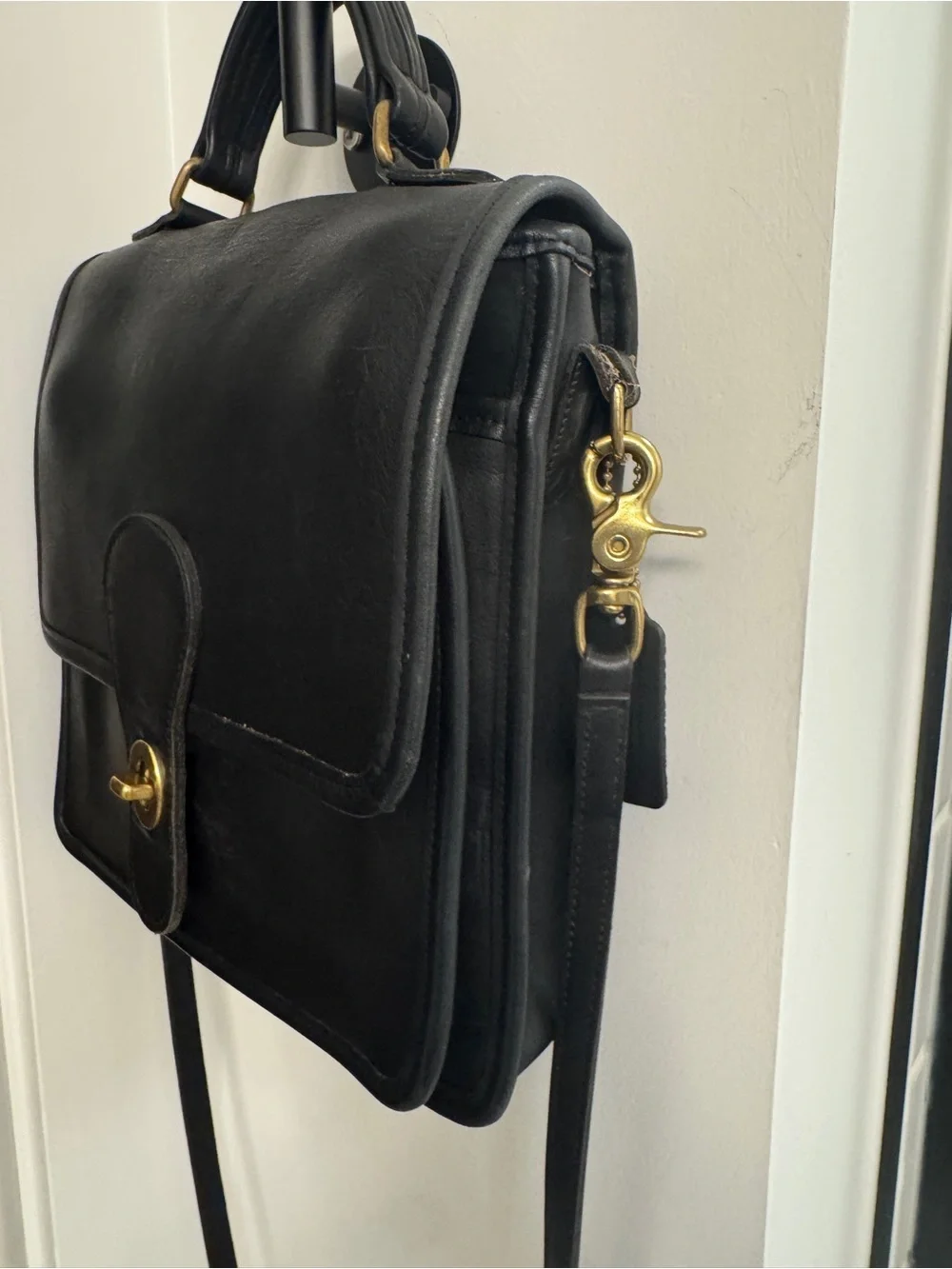 Coach Black Leather Station Satchel - Black